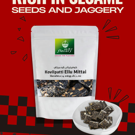 Flavory Kovilpatti Sesame Candy (Ellu Mittai), Traditional South Indian Sweet Made with Sesame Seeds & Jaggery, Healthy & Flavorful, 100g