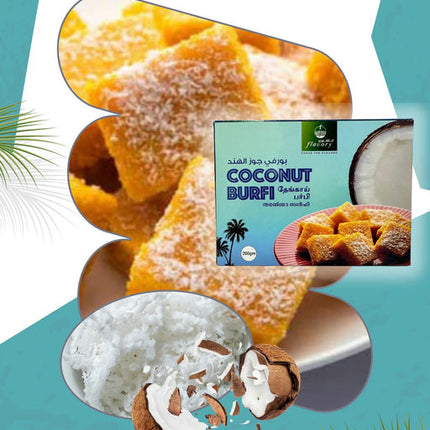 Flavory Coconut Burfi, Traditional Indian Sweet Made with Fresh Coconut and Sugar, Rich & Delicious, 200g