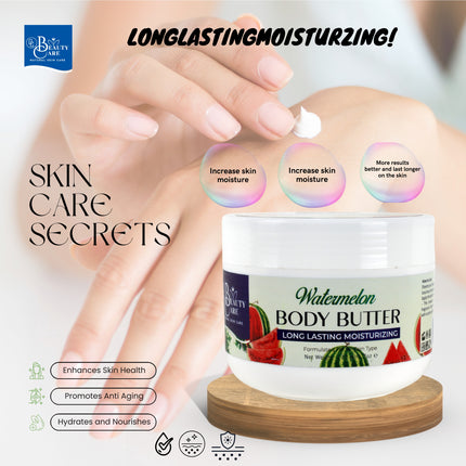 GC Beauty Care Body Butter – Watermelon (170ml / 5.7oz) Shea Butter Infused Long-Lasting Moisturizer for All Skin Types – Promotes Anti-Aging & Prevents Skin Problems