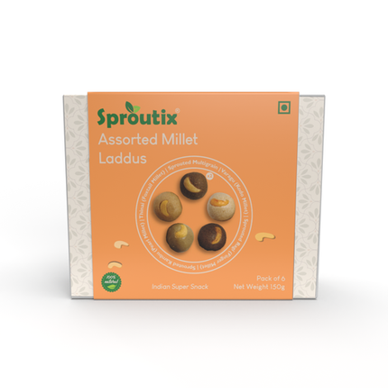 Flavory Assorted Millet Laddu, Healthy Snack Made with Mixed Millets, Ghee & Jaggery, Nutritious & Delicious, 150g