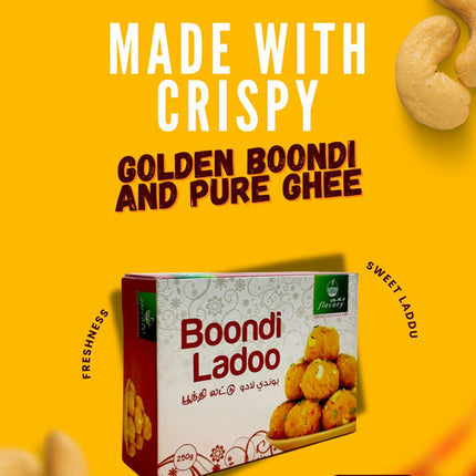 Flavory Boondi Laddu, Traditional Indian Sweet Made with Crispy Boondi and Pure Ghee, Soft & Sweet, 250g