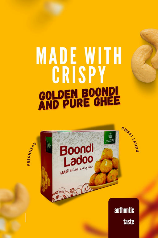 Flavory Boondi Laddu, Traditional Indian Sweet Made with Crispy Boondi and Pure Ghee, Soft & Sweet, 250g