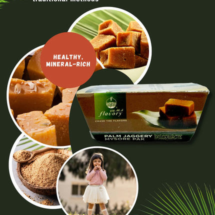 Flavory Palm Jaggery Mysore Pak, Made with Natural Palm Jaggery and Pure Ghee, Traditional Indian Sweet, 2 Pieces, 80g