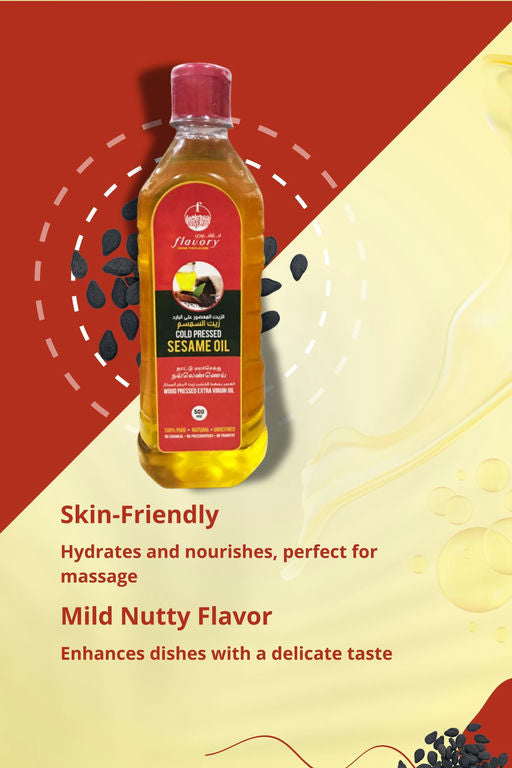 Flavory Cold Pressed Sesame Oil, Pure & Natural Oil for Cooking and Skin Care, 500ml