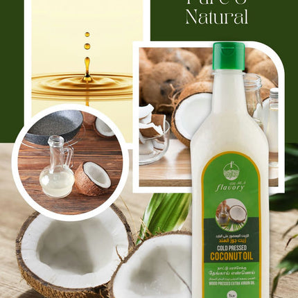 Flavory Cold Pressed Coconut Oil, Pure & Natural Oil for Cooking and Skincare, 1 Litre