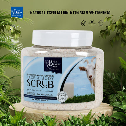GC Beauty Care Exfoliating & Detoxifying Face & Body Scrub – Goat Milk (500ml) For All Skin Types – Gently Exfoliates & Detoxifies for Smooth, Healthy Skin
