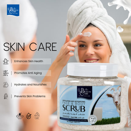 GC Beauty Care Exfoliating & Detoxifying Face & Body Scrub – Goat Milk (500ml) For All Skin Types – Gently Exfoliates & Detoxifies for Smooth, Healthy Skin