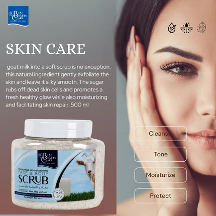 GC Beauty Care Exfoliating & Detoxifying Face & Body Scrub – Goat Milk (500ml) For All Skin Types – Gently Exfoliates & Detoxifies for Smooth, Healthy Skin