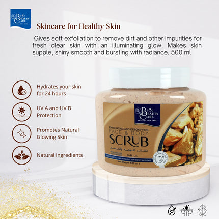 GC Beauty Care Exfoliating & Detoxifying Face & Body Scrub – Gold (500ml) For All Skin Types – Natural Exfoliation & Skin Whitening