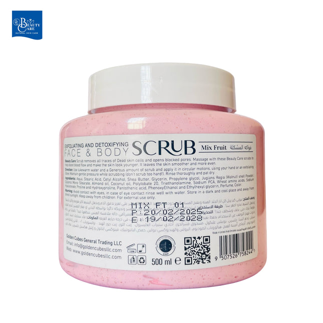 GC Beauty Care Exfoliating & Detoxifying Face & Body Scrub – Mix Fruit (500ml) For All Skin Types – Natural Exfoliation & Skin Whitening