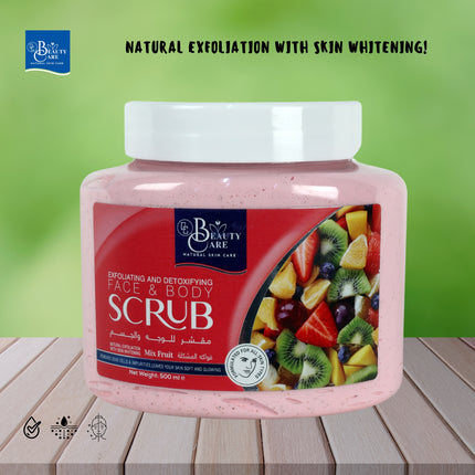 GC Beauty Care Exfoliating & Detoxifying Face & Body Scrub – Mix Fruit (500ml) For All Skin Types – Natural Exfoliation & Skin Whitening