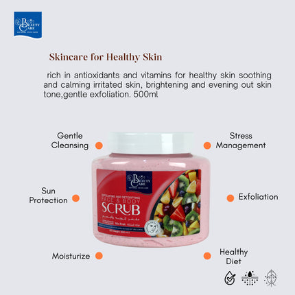 GC Beauty Care Exfoliating & Detoxifying Face & Body Scrub – Mix Fruit (500ml) For All Skin Types – Natural Exfoliation & Skin Whitening