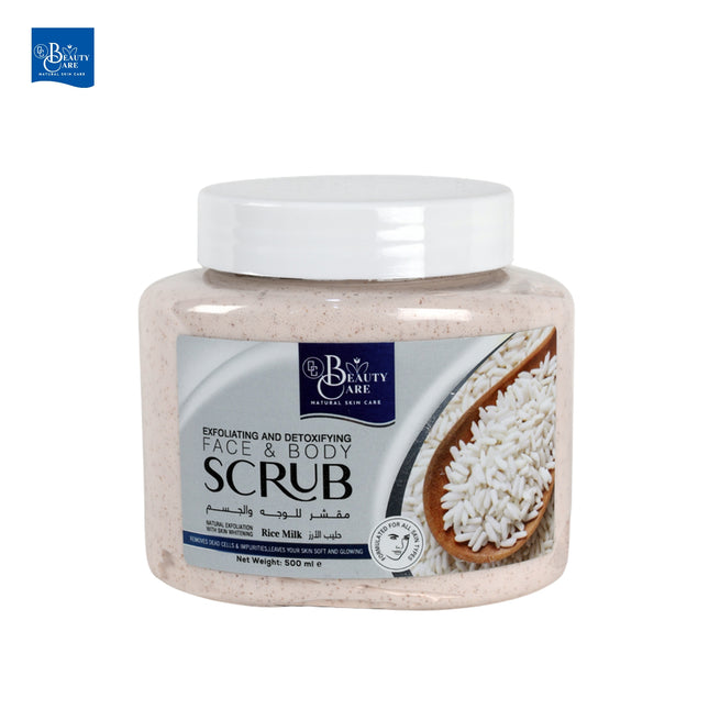 GC Beauty Care Exfoliating & Detoxifying Face & Body Scrub – Rice Milk (500ml) For All Skin Types – Natural Exfoliation & Skin Whitening