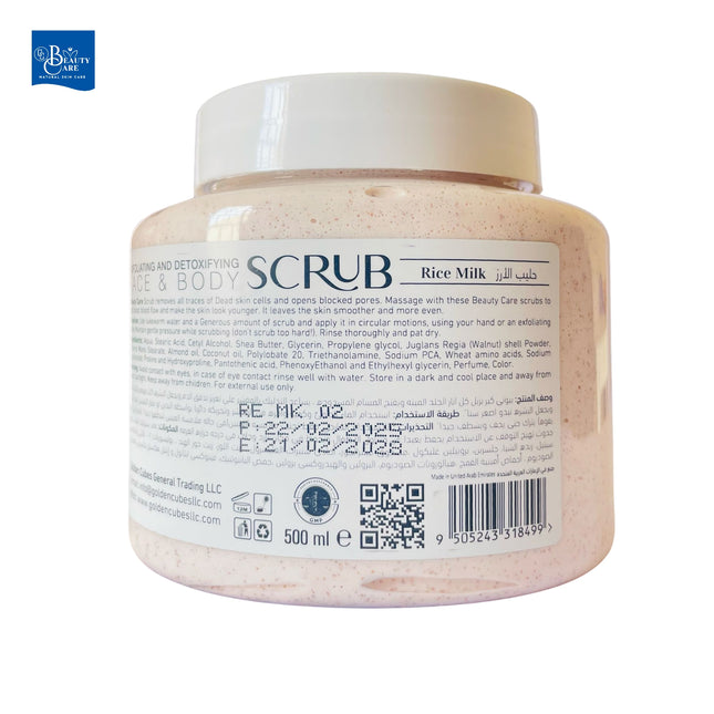 GC Beauty Care Exfoliating & Detoxifying Face & Body Scrub – Rice Milk (500ml) For All Skin Types – Natural Exfoliation & Skin Whitening