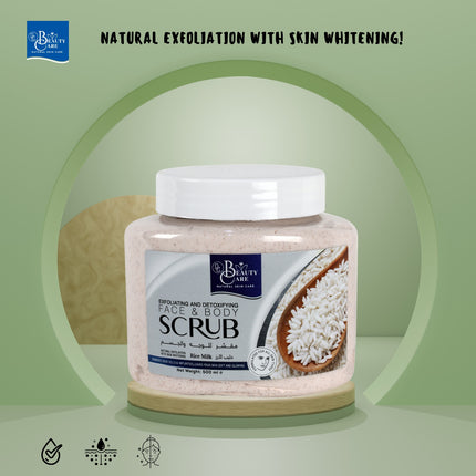 GC Beauty Care Exfoliating & Detoxifying Face & Body Scrub – Rice Milk (500ml) For All Skin Types – Natural Exfoliation & Skin Whitening