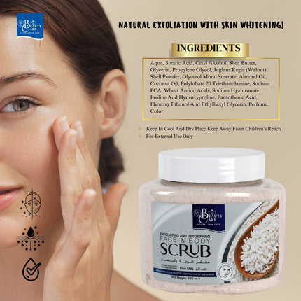 GC Beauty Care Exfoliating & Detoxifying Face & Body Scrub – Rice Milk (500ml) For All Skin Types – Natural Exfoliation & Skin Whitening