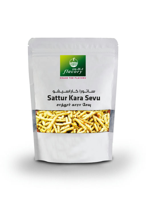 Flavory Sattur Spicy (Kara Sevu), Traditional South Indian Snack Made with Rice Flour, Gram Flour & Spices, Crispy & Savory, 100g