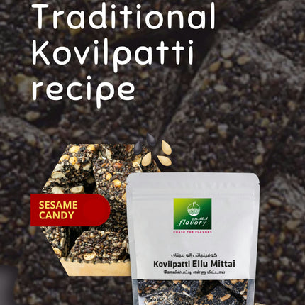Flavory Kovilpatti Sesame Candy (Ellu Mittai), Traditional South Indian Sweet Made with Sesame Seeds & Jaggery, Healthy & Flavorful, 100g