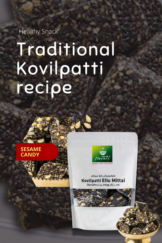 Flavory Kovilpatti Sesame Candy (Ellu Mittai), Traditional South Indian Sweet Made with Sesame Seeds & Jaggery, Healthy & Flavorful, 100g
