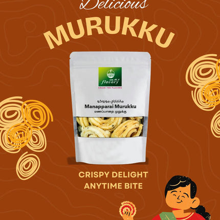 Flavory Manapparai (Rice) Murukku, Traditional South Indian Snack Made with Rice Flour & Spices, Crispy & Savory, 100g