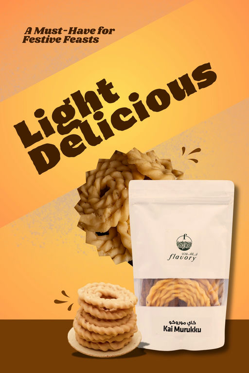 Flavory Hand Twist (Kai) Murukku, Traditional South Indian Snack Made with Rice Flour & Spices, Crispy & Savory, 200g