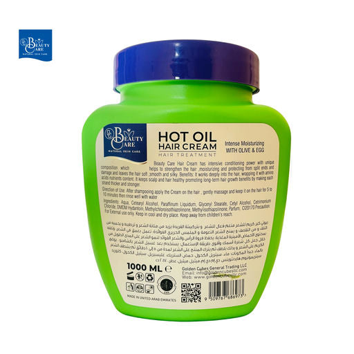GC Beauty Care Hot Oil Hair Cream – Olive & Egg (1000ml) Intense Moisturizing Formula – Frizz Control with Olive & Egg for All Hair Types