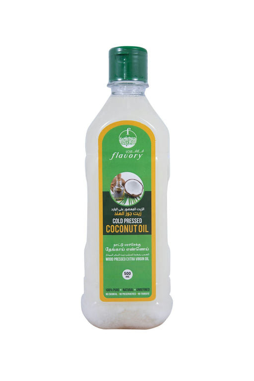 Flavory Cold Pressed Coconut Oil, Pure & Natural Oil for Cooking and Skincare, 500ml