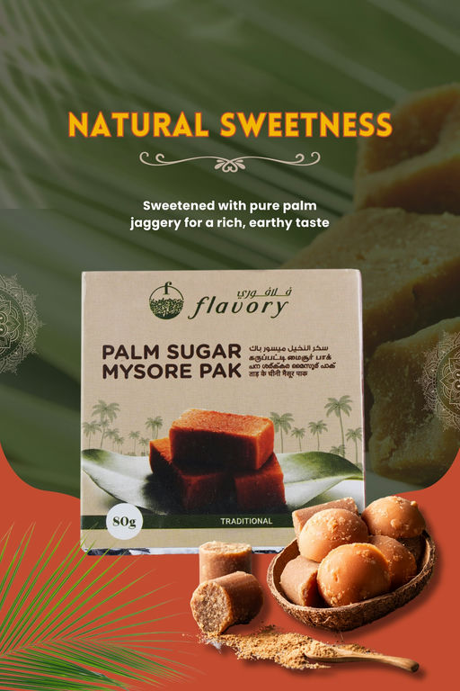Flavory Palm Jaggery Mysore Pak, Made with Natural Palm Jaggery and Pure Ghee, Traditional Indian Sweet, 2 Pieces, 80g