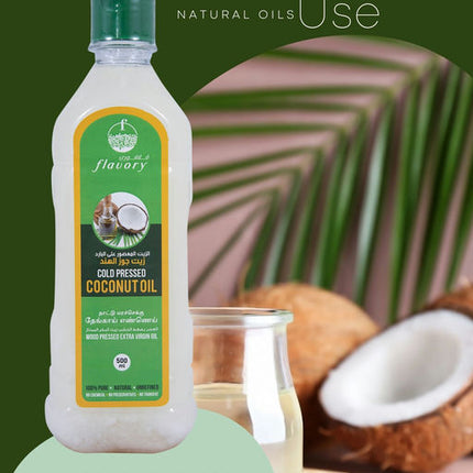 Flavory Cold Pressed Coconut Oil, Pure & Natural Oil for Cooking and Skincare, 500ml
