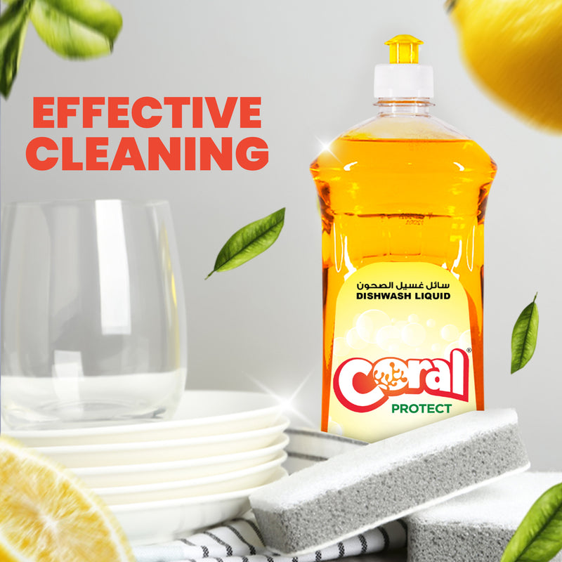 Coral Protect Lemon Dishwash Liquid - Premium Antibacterial 1L | Gentle on Hands, Tough on Grease & Sparkling Shine