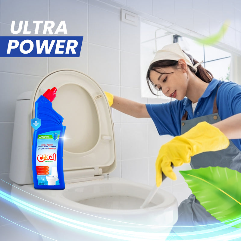 Coral Protect Ultra Power Toilet Bowl Cleaner 750ML Original | Antibacterial, Sparkling Shine, Removes Tough Stains, Long-Lasting Freshness