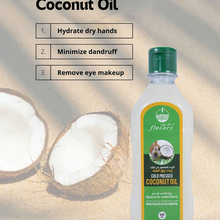 Flavory Cold Pressed Coconut Oil, Pure & Natural Oil for Cooking and Skincare, 500ml