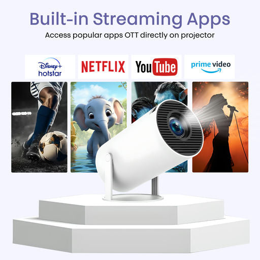 iCruze PixelStream Smart Projector - 720p HD, 4500 Lumens, Android 12, Wi-Fi, Bluetooth, HDMI, USB - Portable Mini Home Theater Projector with 200” Screen Size Support
