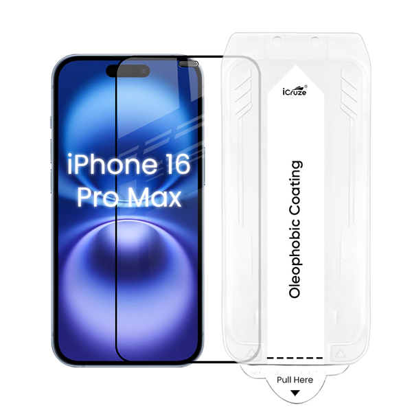 iCruze Premium Tempered Glass for iPhone 16 Pro Max– 9H Unbreakable Protection, Anti-Fingerprint, Bubble fee,Scratch Proof Edge-to-Edge Screen Protector, Easy Install, Eye Comfort