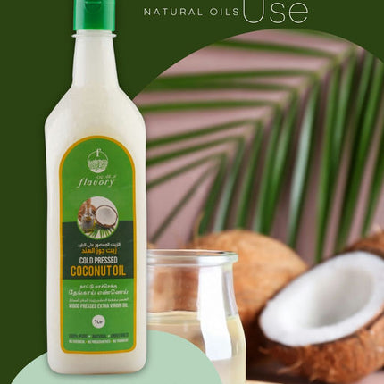 Flavory Cold Pressed Coconut Oil, Pure & Natural Oil for Cooking and Skincare, 1 Litre