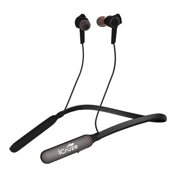 iCruze Rhythm Bluetooth Wireless Neckband with Mic - 12 mm Drivers, 18 hours Playtime Dual Pairing & Fast Pair - Grey