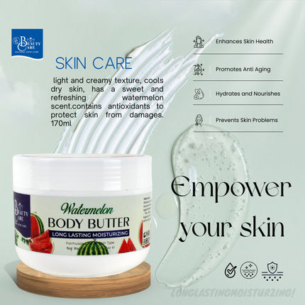 GC Beauty Care Body Butter – Watermelon (170ml / 5.7oz) Shea Butter Infused Long-Lasting Moisturizer for All Skin Types – Promotes Anti-Aging & Prevents Skin Problems