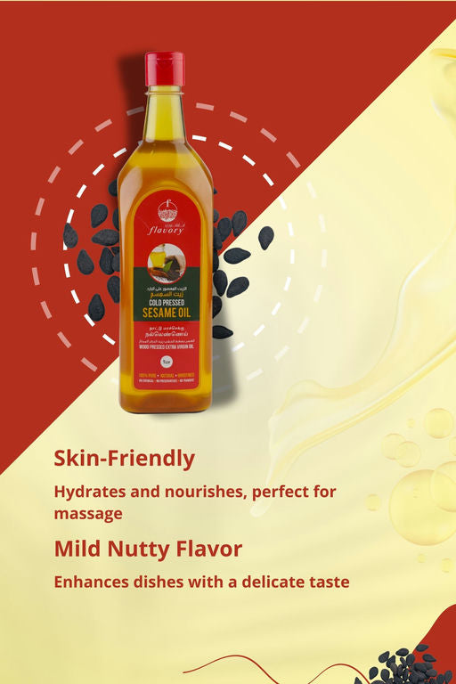 Flavory Cold Pressed Sesame Oil, Pure & Natural Oil for Cooking and Skin Care, 1 Litre