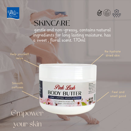 GC Beauty Care Body Butter – Pink Lush (170ml / 5.7oz) Long-Lasting Moisturizer for All Skin Types – Deep Cleansing & pH Balanced (5,5–6,5)