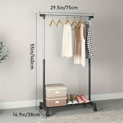 Buy and Bill Adjustable Lockable Single Rod Clothing Rack with Wheels and Storage Shelf – Sturdy Garment Rack for Home & Retail Use