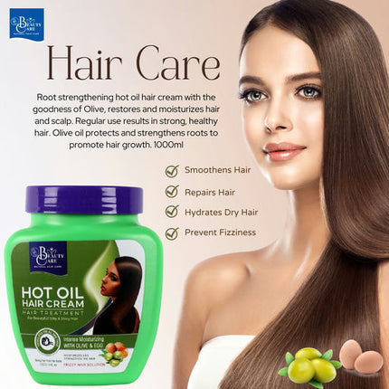 GC Beauty Care Hot Oil Hair Cream – Olive & Egg (1000ml) Intense Moisturizing Formula – Frizz Control with Olive & Egg for All Hair Types