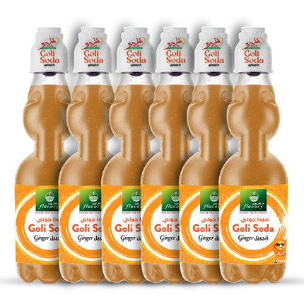 Flavory Goli Soda Carbonated Soft Drinks, Non alcoholic Flavoured Cool Drink, Indian Style Soda with Free Marble, Ginger - 6x300ml