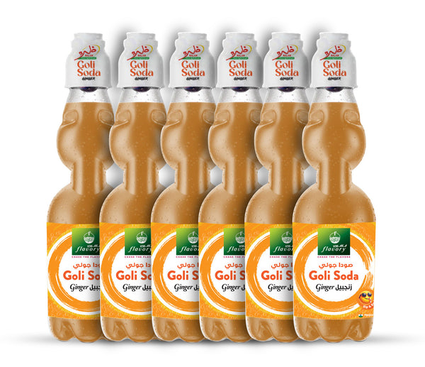 Flavory Goli Soda Carbonated Soft Drinks, Non alcoholic Flavoured Cool Drink, Indian Style Soda with Free Marble, Ginger - 6x300ml