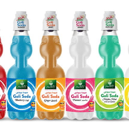 Flavory Goli Soda Carbonated Soft Drinks,Non alcoholic Flavoured Cool Drink, Indian Style Soda with Free Marble, Assorted - 6x300ml