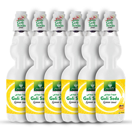Flavory Goli Soda Carbonated Soft Drinks,Non alcoholic Flavoured Cool Drink, Indian Style Soda with Free Marble, Lemon - 6x300ml