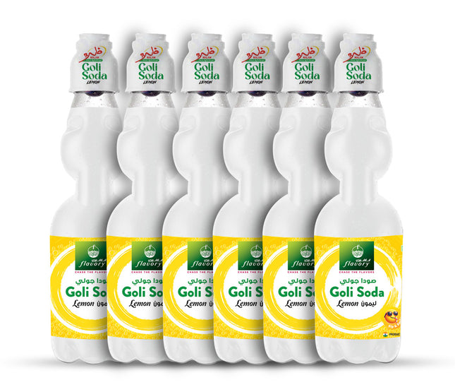 Flavory Goli Soda Carbonated Soft Drinks,Non alcoholic Flavoured Cool Drink, Indian Style Soda with Free Marble, Lemon - 6x300ml