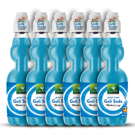 Flavory Goli Soda Carbonated Soft Drinks, Non alcoholic Flavoured Cool Drink, Indian Style Soda with Free Marble, Blueberry - 6x300ml