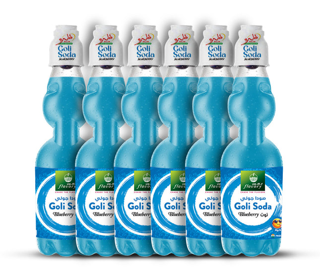 Flavory Goli Soda Carbonated Soft Drinks, Non alcoholic Flavoured Cool Drink, Indian Style Soda with Free Marble, Blueberry - 6x300ml