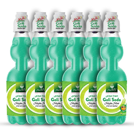 Flavory Goli Soda Carbonated Soft Drinks, Non alcoholic Flavoured Cool Drink, Indian Style Soda with Free Marble, Mojito Mint - 6x300ml