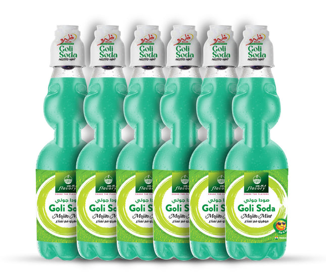 Flavory Goli Soda Carbonated Soft Drinks, Non alcoholic Flavoured Cool Drink, Indian Style Soda with Free Marble, Mojito Mint - 6x300ml